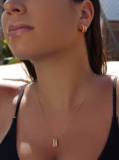 Pendientes aro pequeños diseño esmalte naranja con circonitas