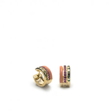 Pendientes aro pequeños diseño esmalte naranja con circonitas