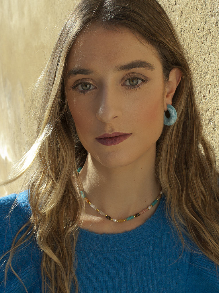 Pendientes aro tono turquesa diseño grueso-LINEARGENT