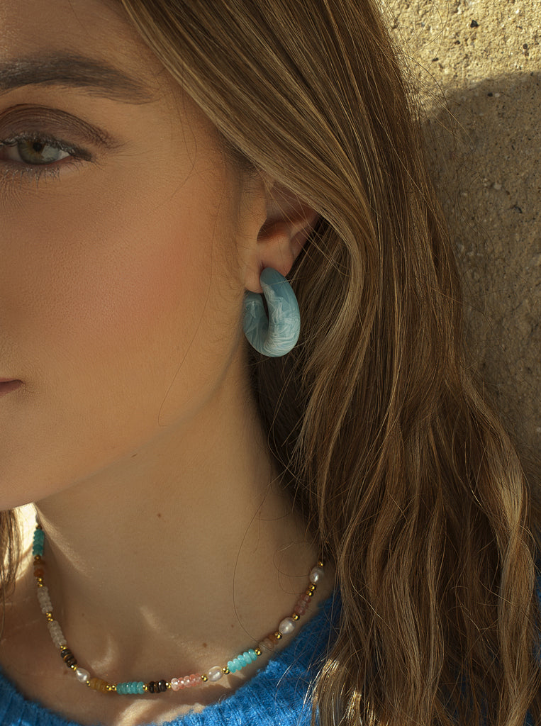 Pendientes aro tono turquesa diseño grueso-LINEARGENT