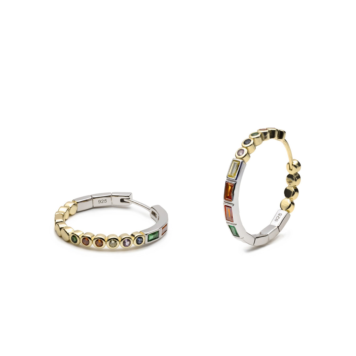 Pendientes aros bicolor con gemas multicolores-LINEARGENT