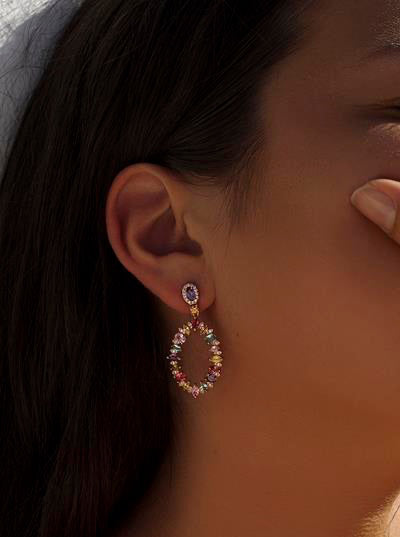 Pendientes aros con piedras de colores diseño oval