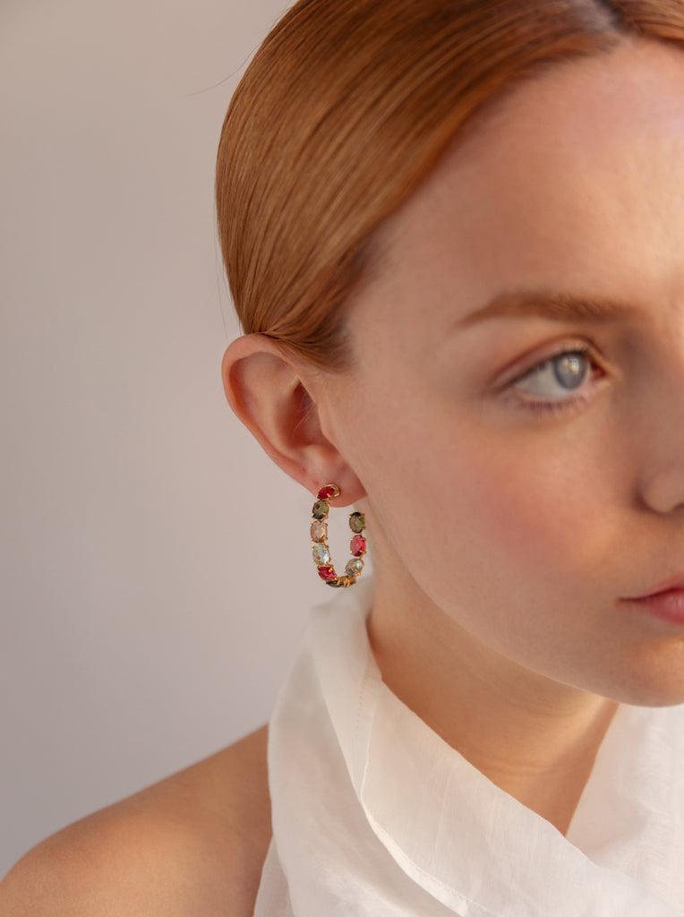 Pendientes aros con piedras formados por gemas en tonos cálidos-LINEARGENT