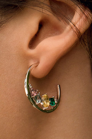 Pendientes aros con piedras mosaico multicolor y circonitas