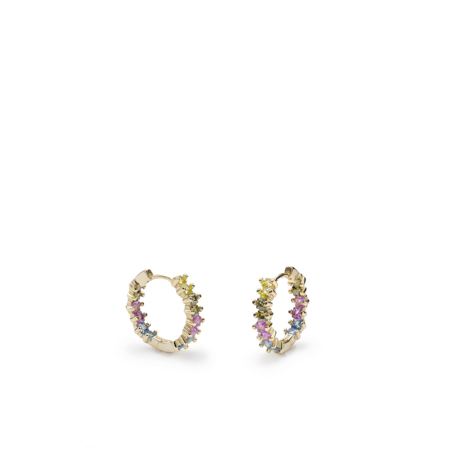 Pendientes aros de plata con piedras pequeñas multicolores-LINEARGENT