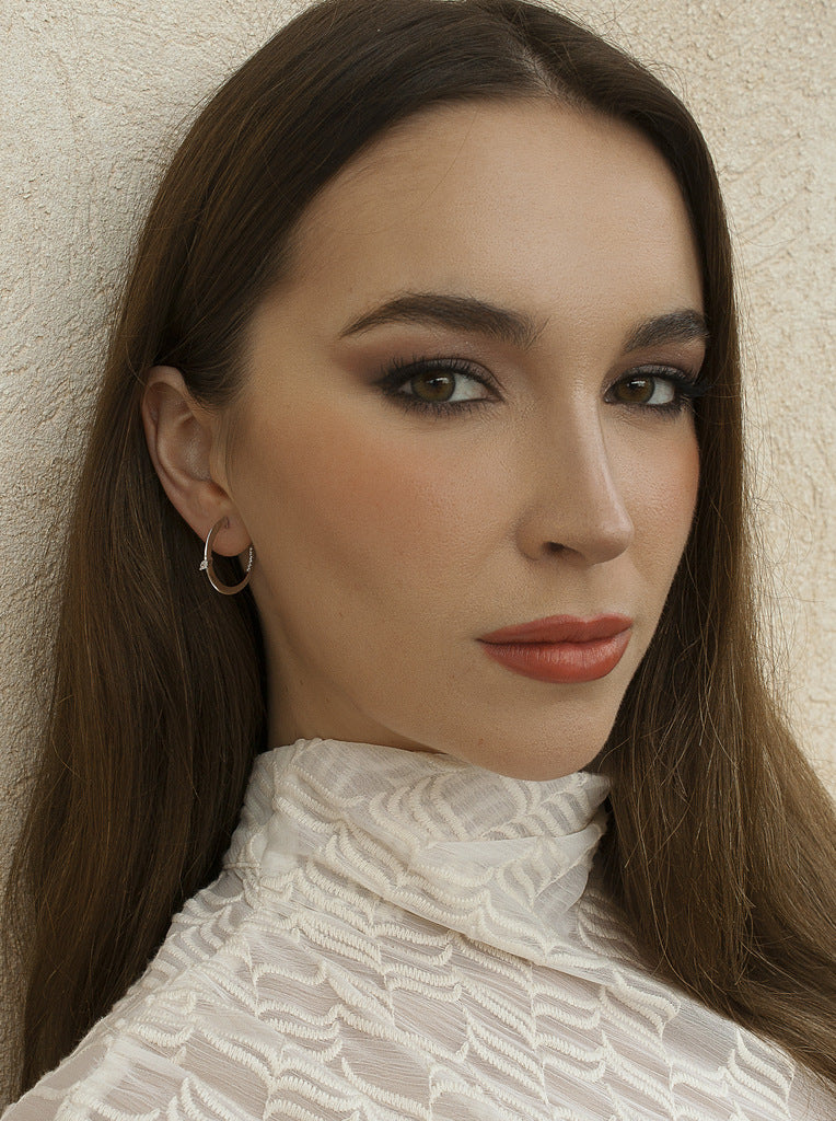 Pendientes aros finos de plata con circonita en talla marquesa