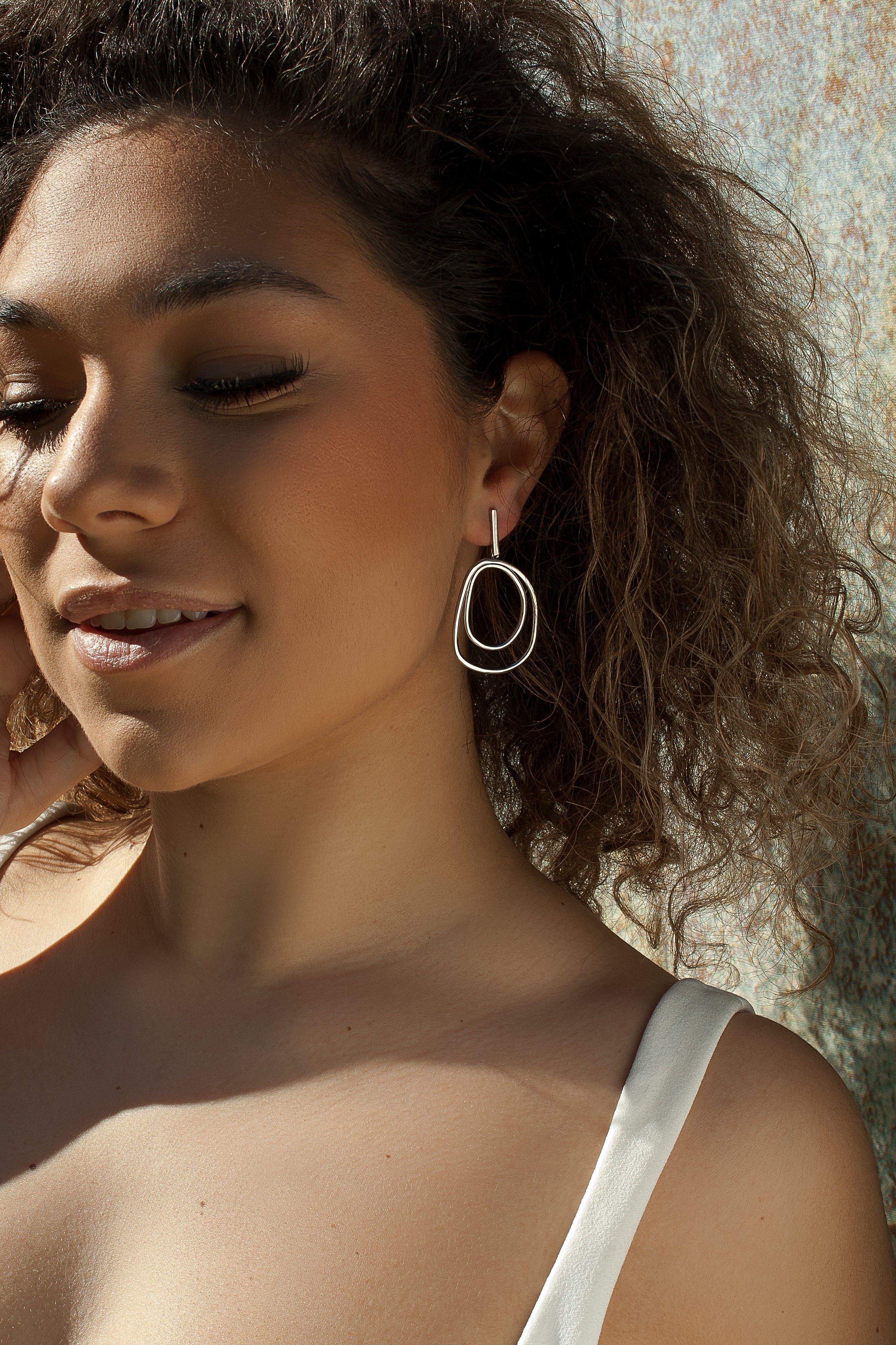 earrings hoops Large design irregular in smooth silver