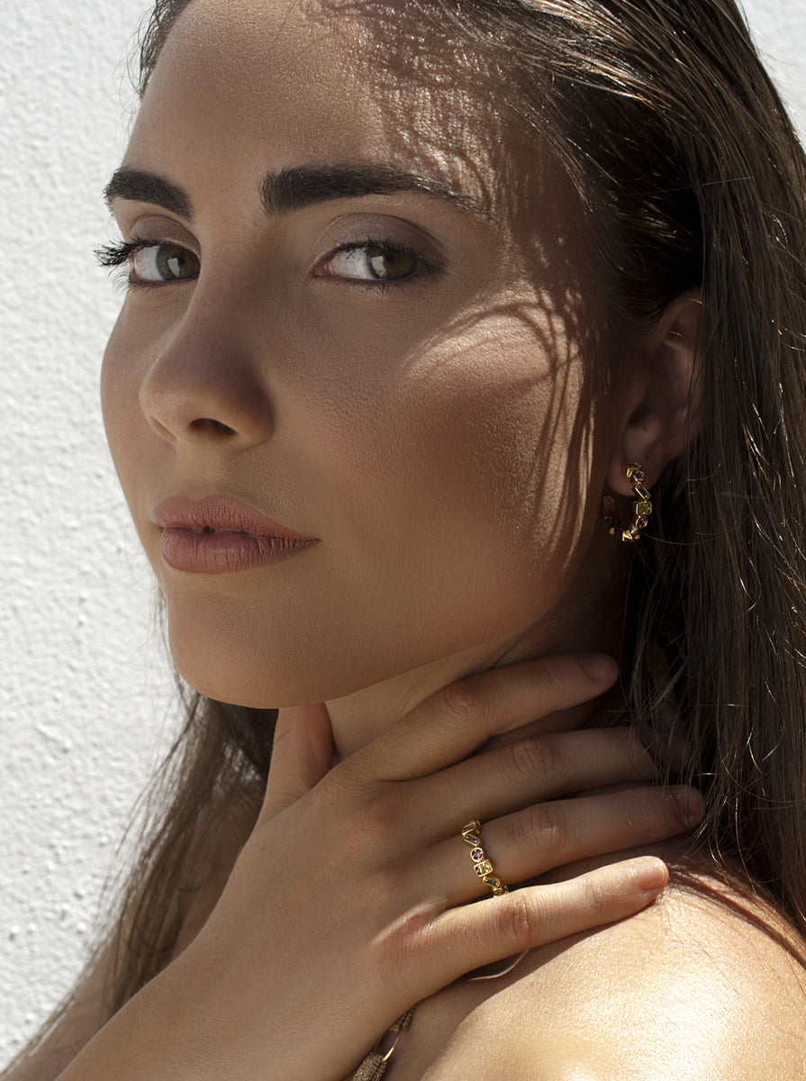 Pendientes aros pequeños diseño piedras multicolores-LINEARGENT