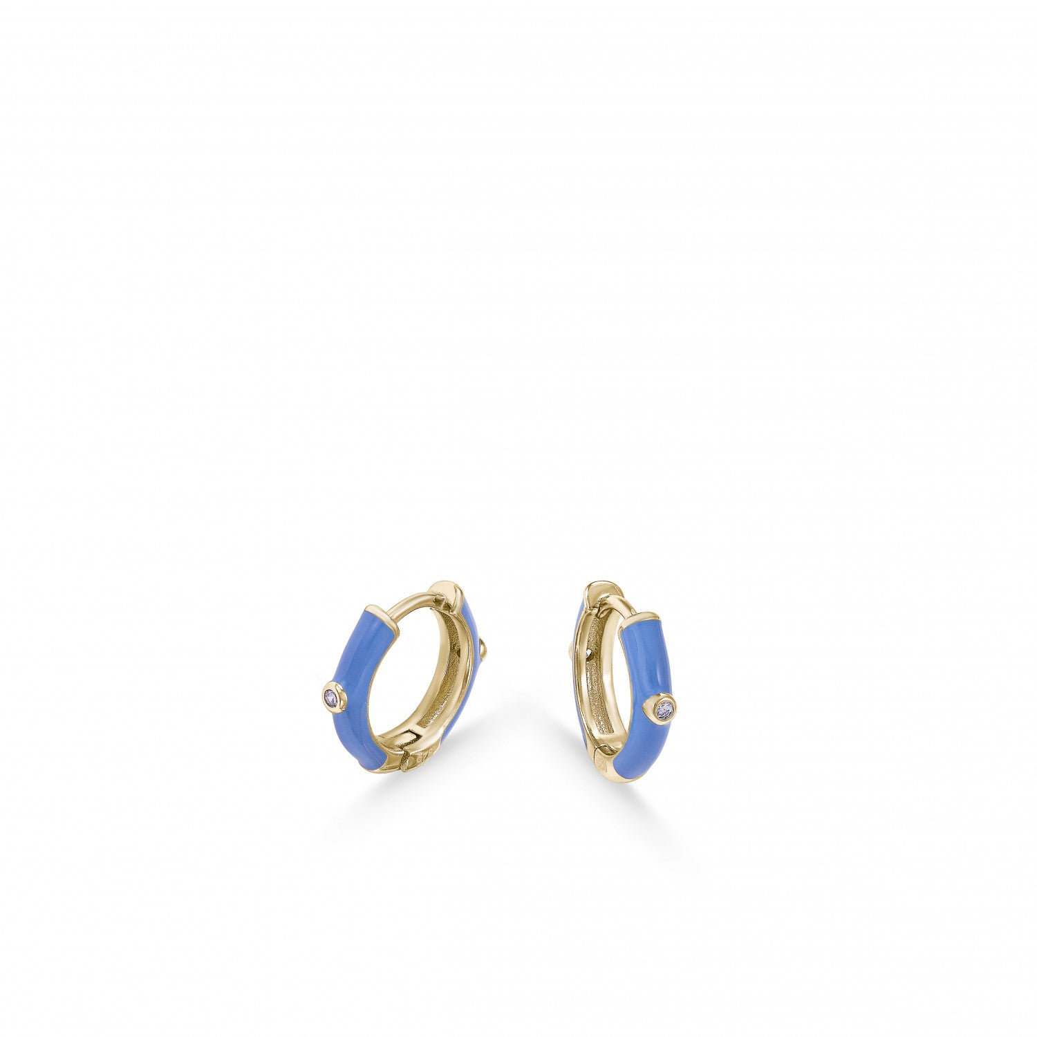 Pendientes aros pequeños esmalte azul y circonita central-LINEARGENT