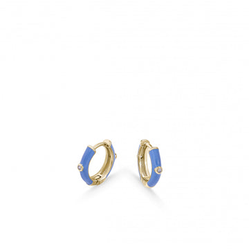 Pendientes aros pequeños esmalte azul y circonita central