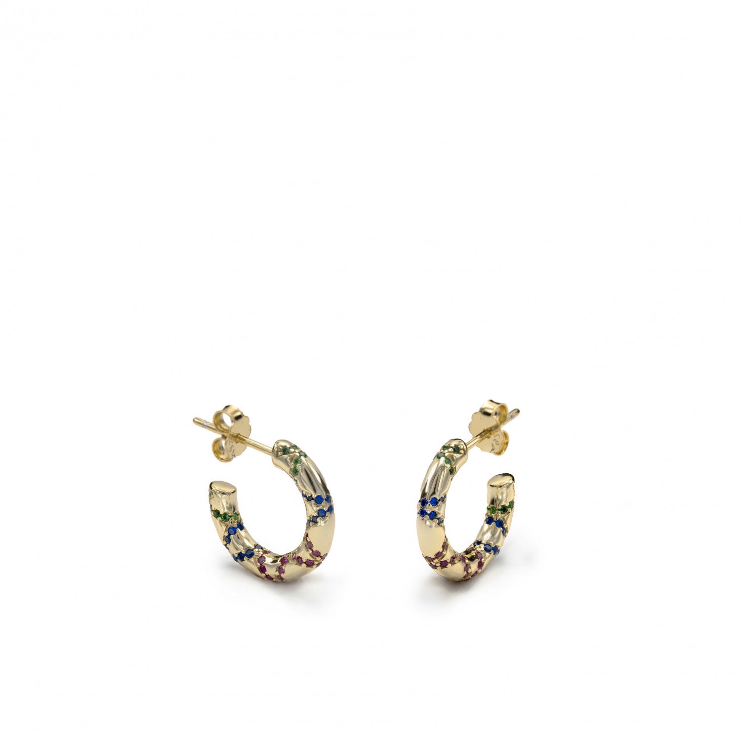 Pendientes aros pequeños motivo de cenefa y circonitas multicolores-LINEARGENT