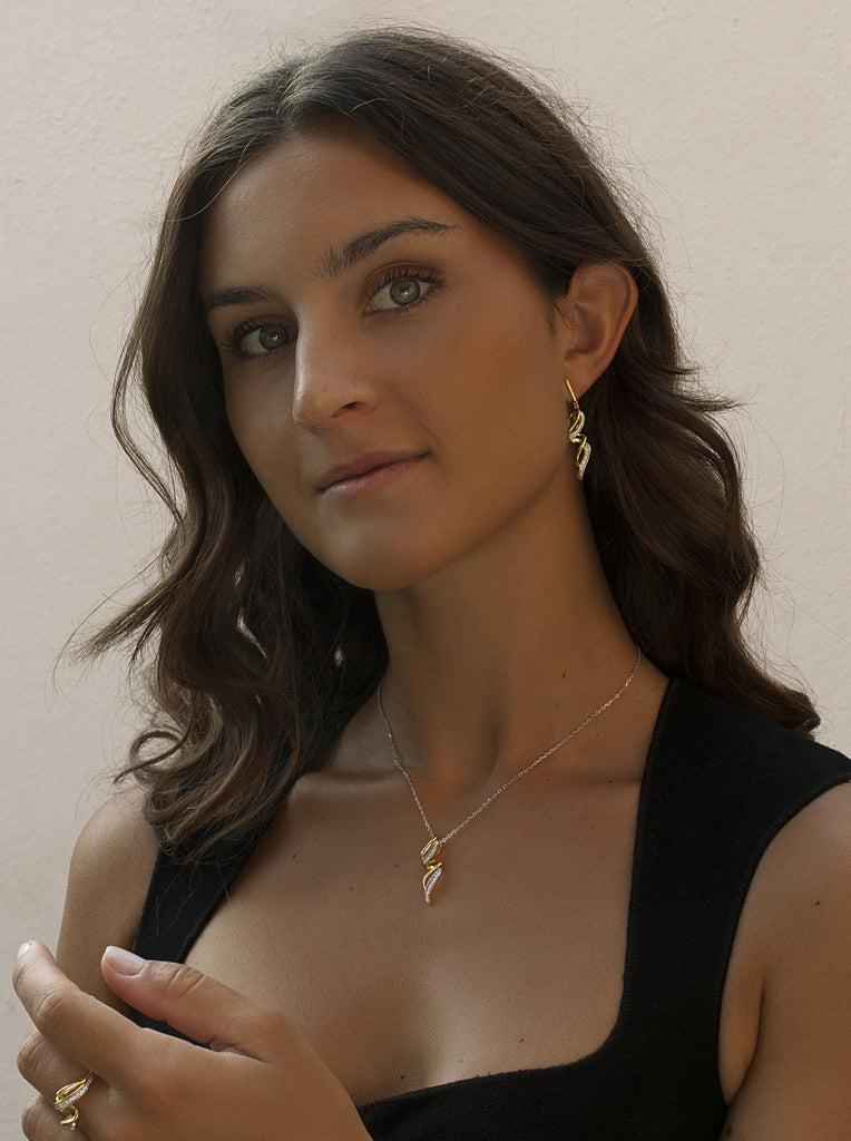 Boucles d'oreilles bicolore de argent avec zircons design spirale