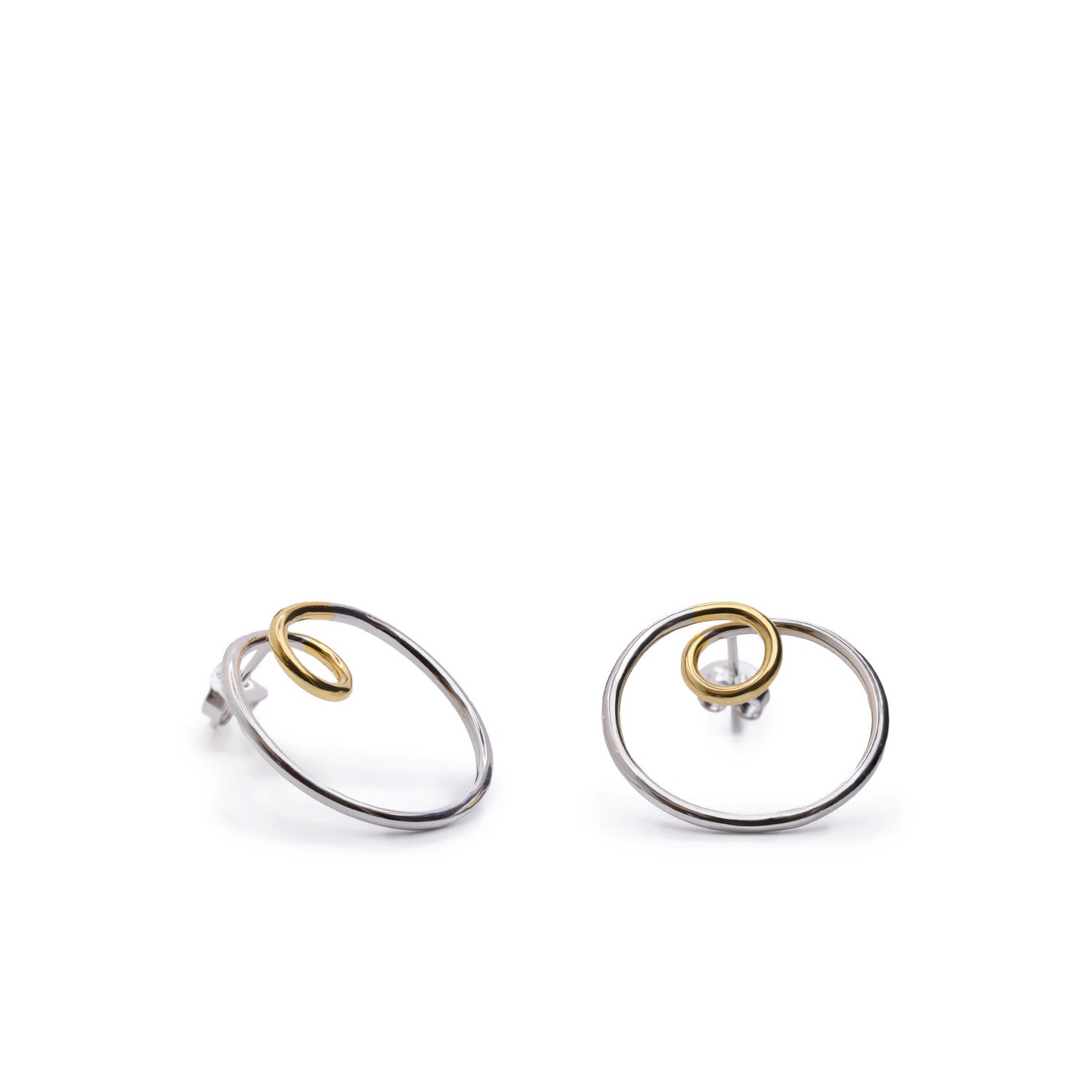 Pendientes bicolor de plata diseño aro con tirabuzón-LINEARGENT