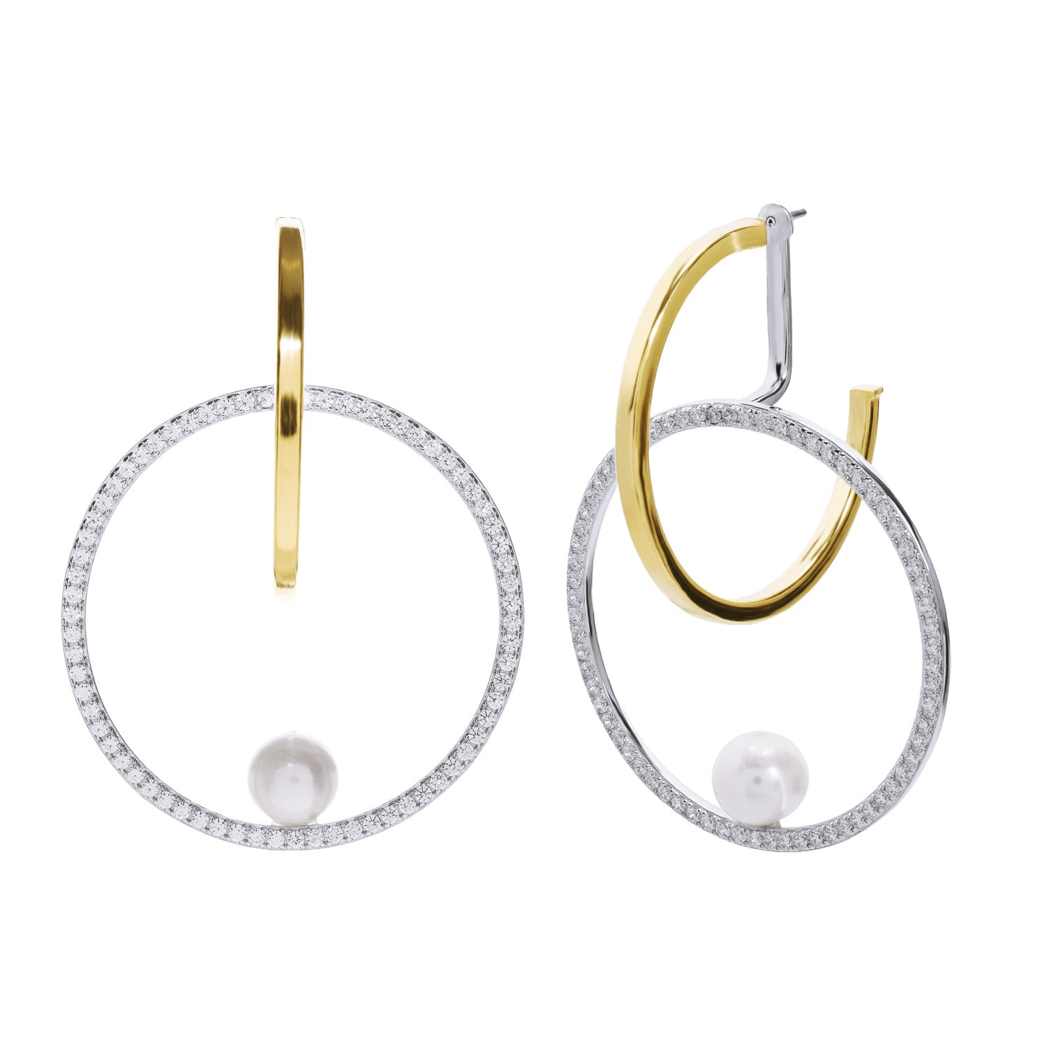 Boucles d'oreilles bicolore de argent double perleavec