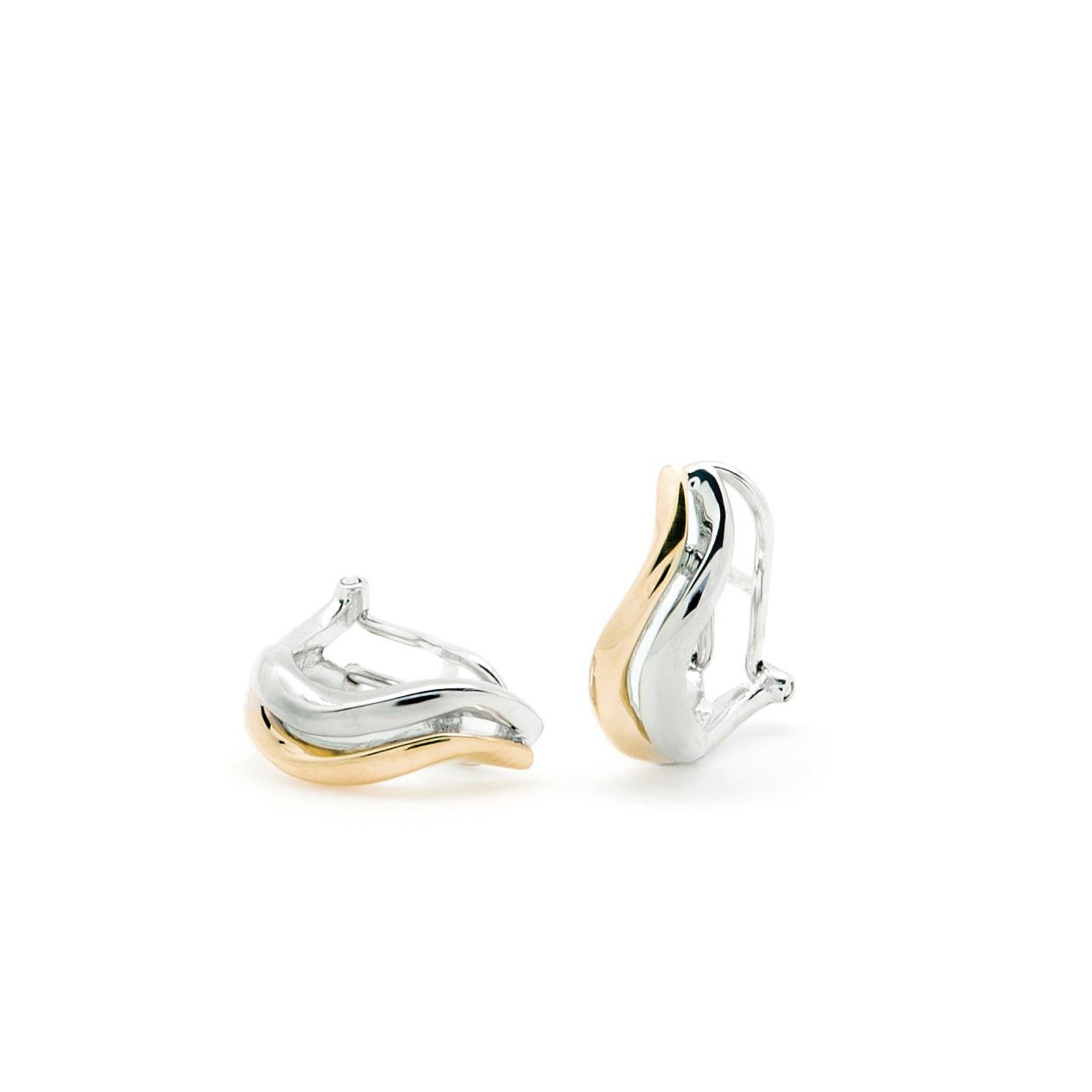 Pendientes bicolor diseño dos carriles en forma de onda-LINEARGENT