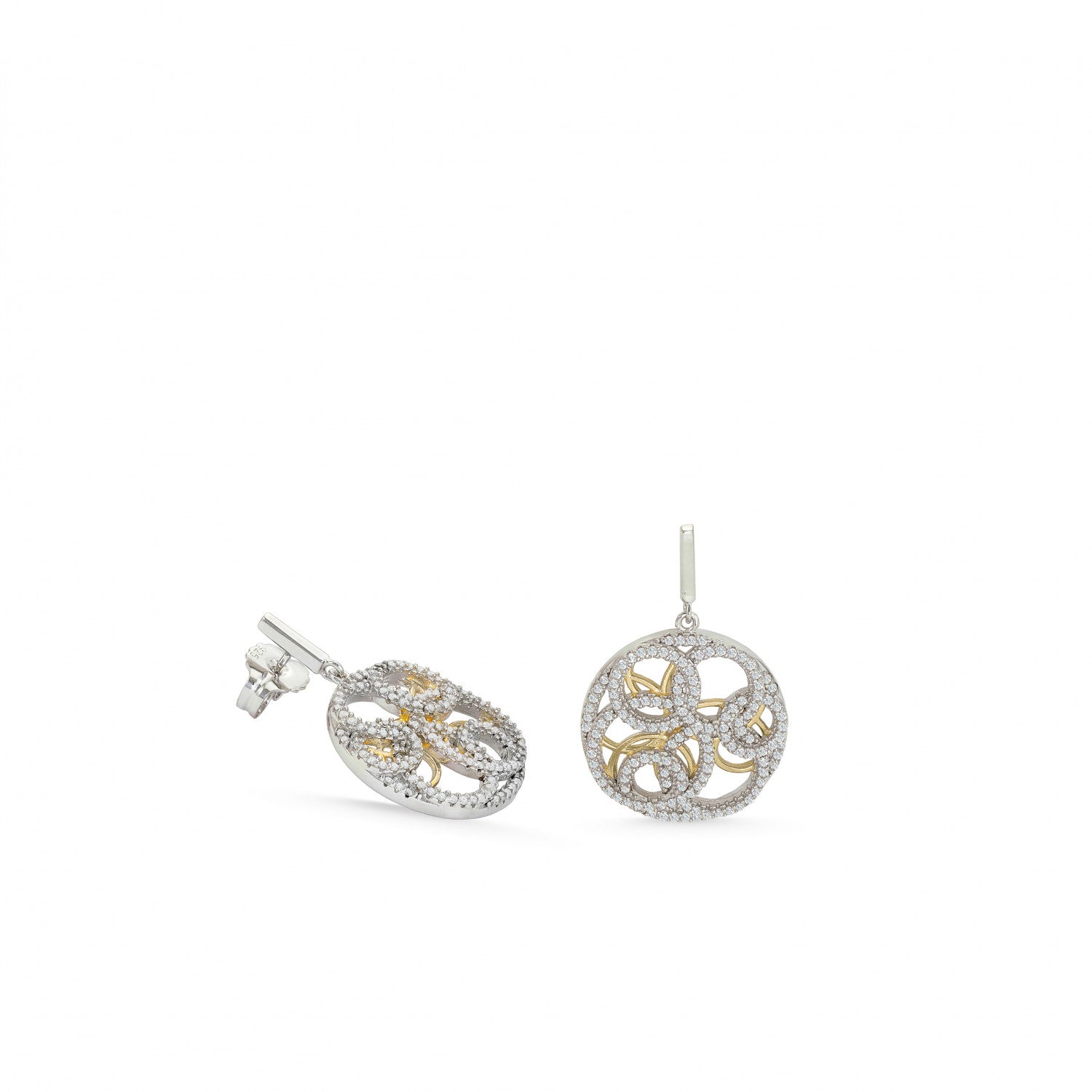 Pendientes bicolor diseño entrelazado con circonitas