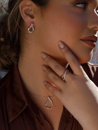 Boucles d'oreilles bicolore argent motif curviligne LINEARGENT