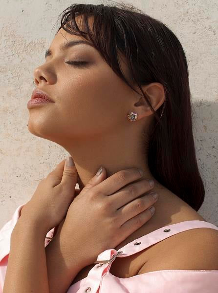 earrings button design of multicolored adamantine quartzes