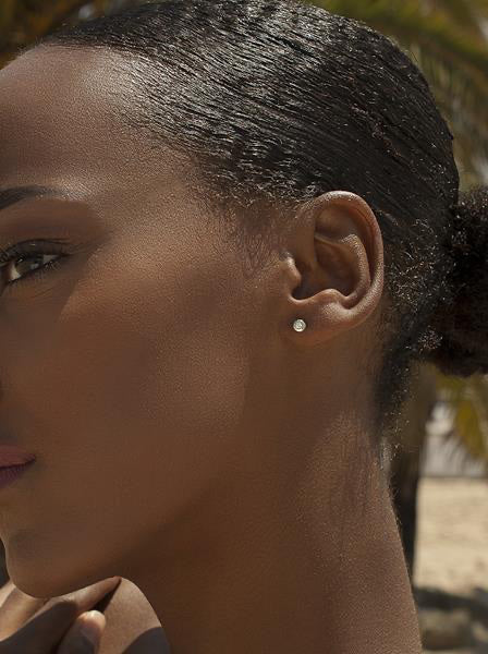 Pendientes botón diseño esmalte azul combinado con plata y circonita-LINEARGENT