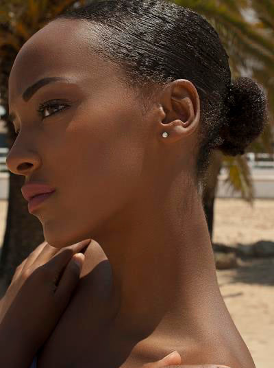 Pendientes botón diseño esmalte azul combinado con plata y circonita-LINEARGENT