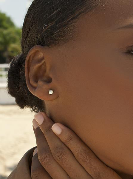 Boucles d'oreilles boutons design émail menthe combiné avec avec argent et zircon