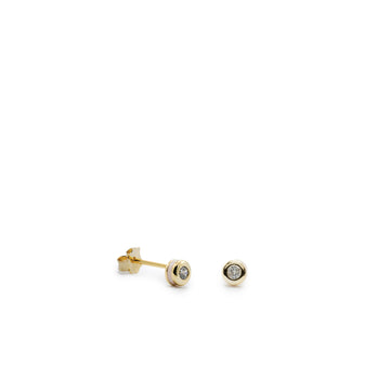 Pendientes botón diseño esmalte rosa palo combinado con plata y circonita