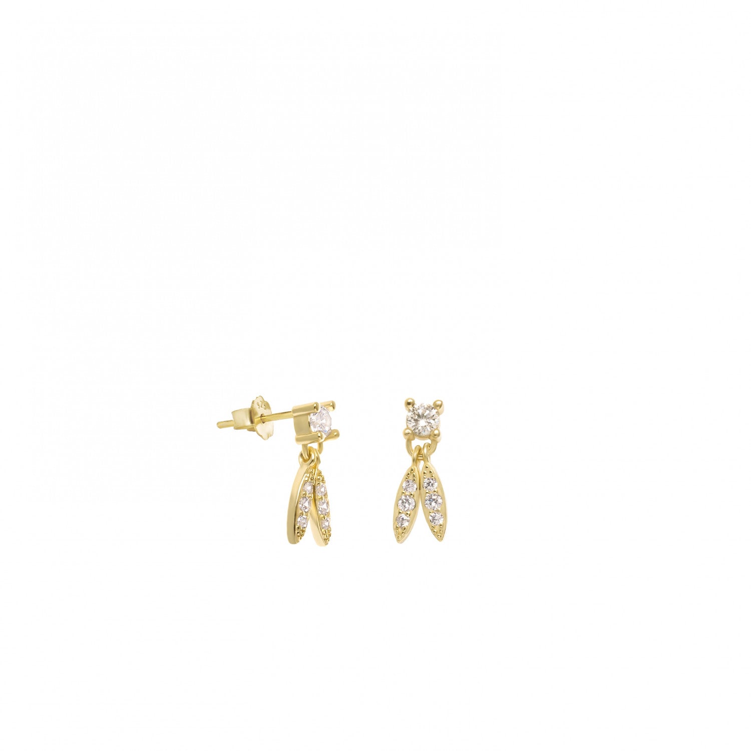 Pendientes brillantes pequeños charm de hoja con engaste de circonitas-LINEARGENT