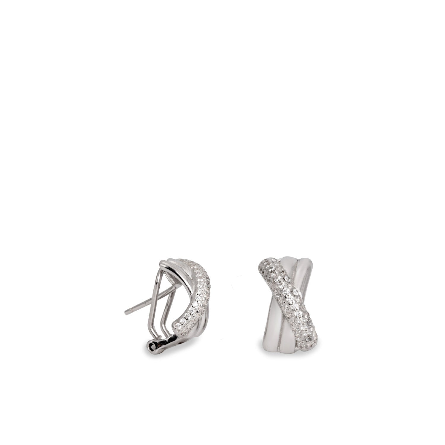 Boucles d'oreilles fermeture omega croisé avec zircons