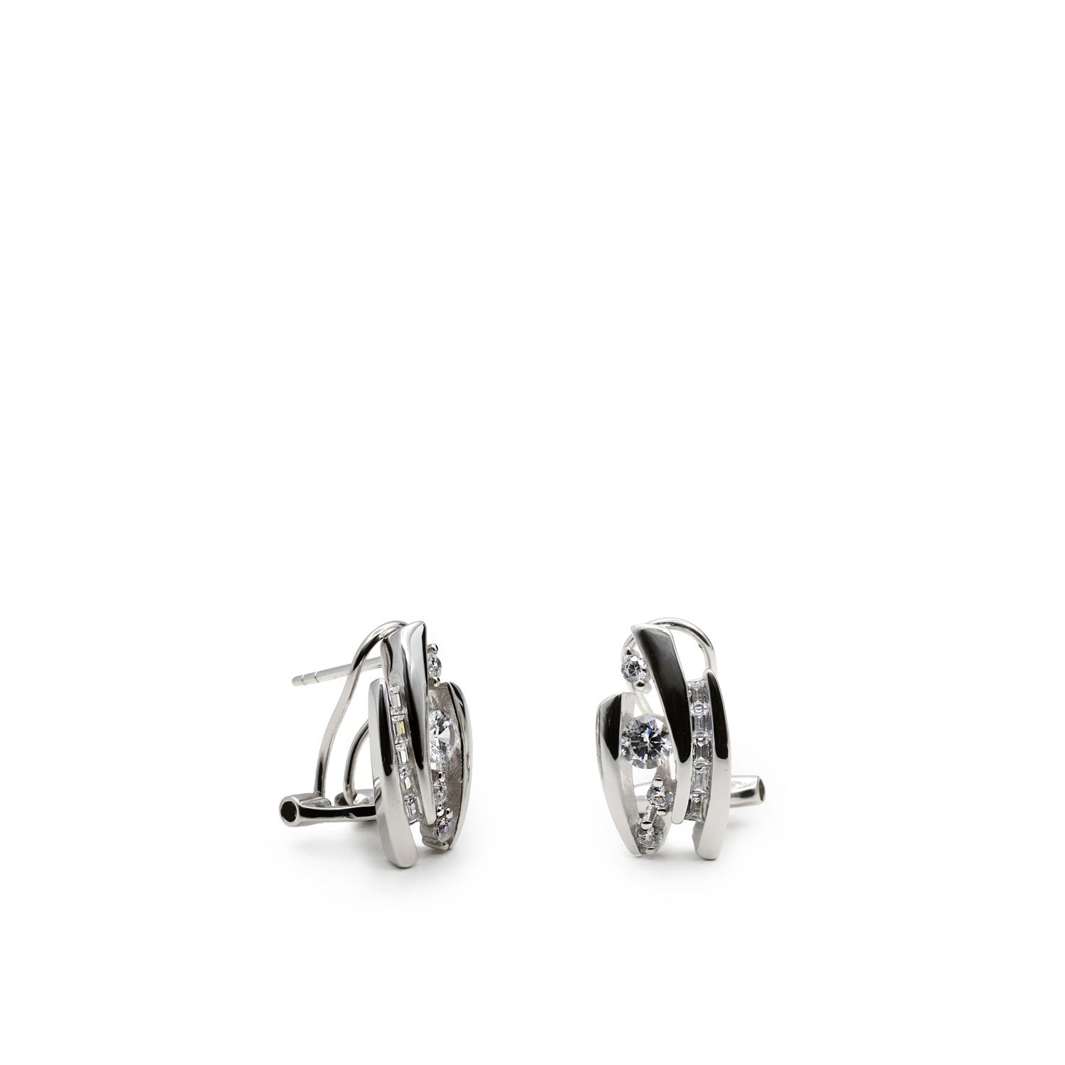 Boucles d'oreilles fermeture omega de argent design quatre zircons-LINEARGENT