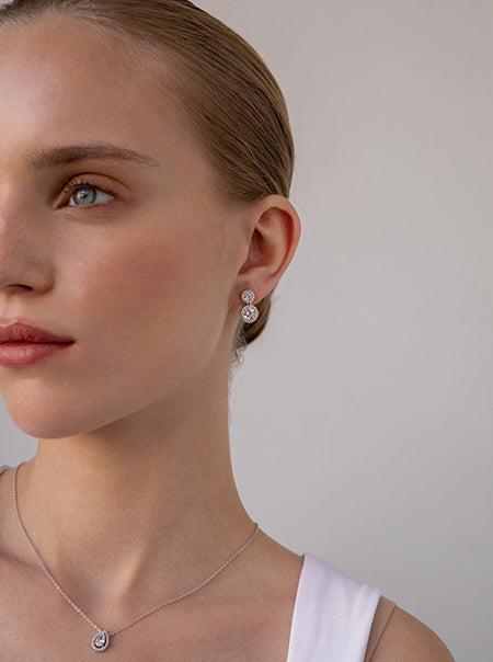 Boucles d'oreilles circulairesargent design double avec zirconsLINEARGENT