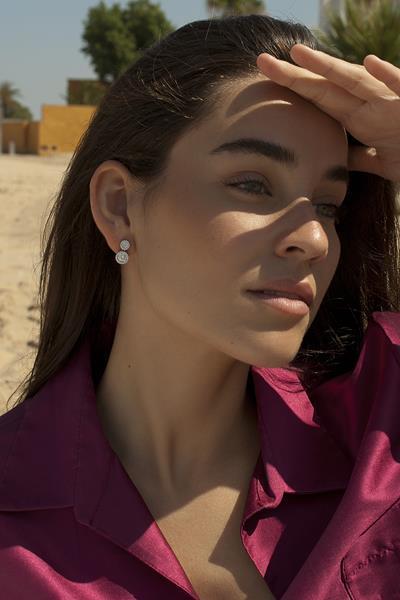 Boucles d'oreilles circulairesargent design double avec zirconsLINEARGENT