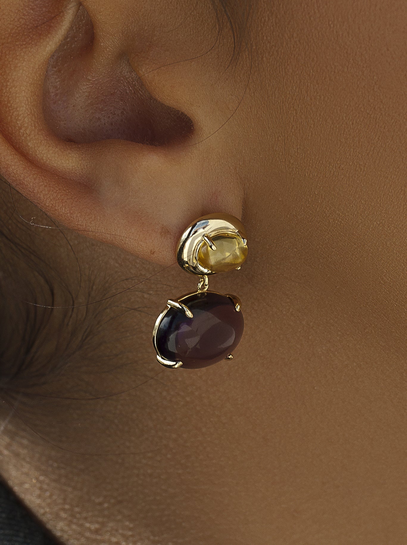 Pendientes con colgantes diseño cuarzo adamantino bicolor-LINEARGENT