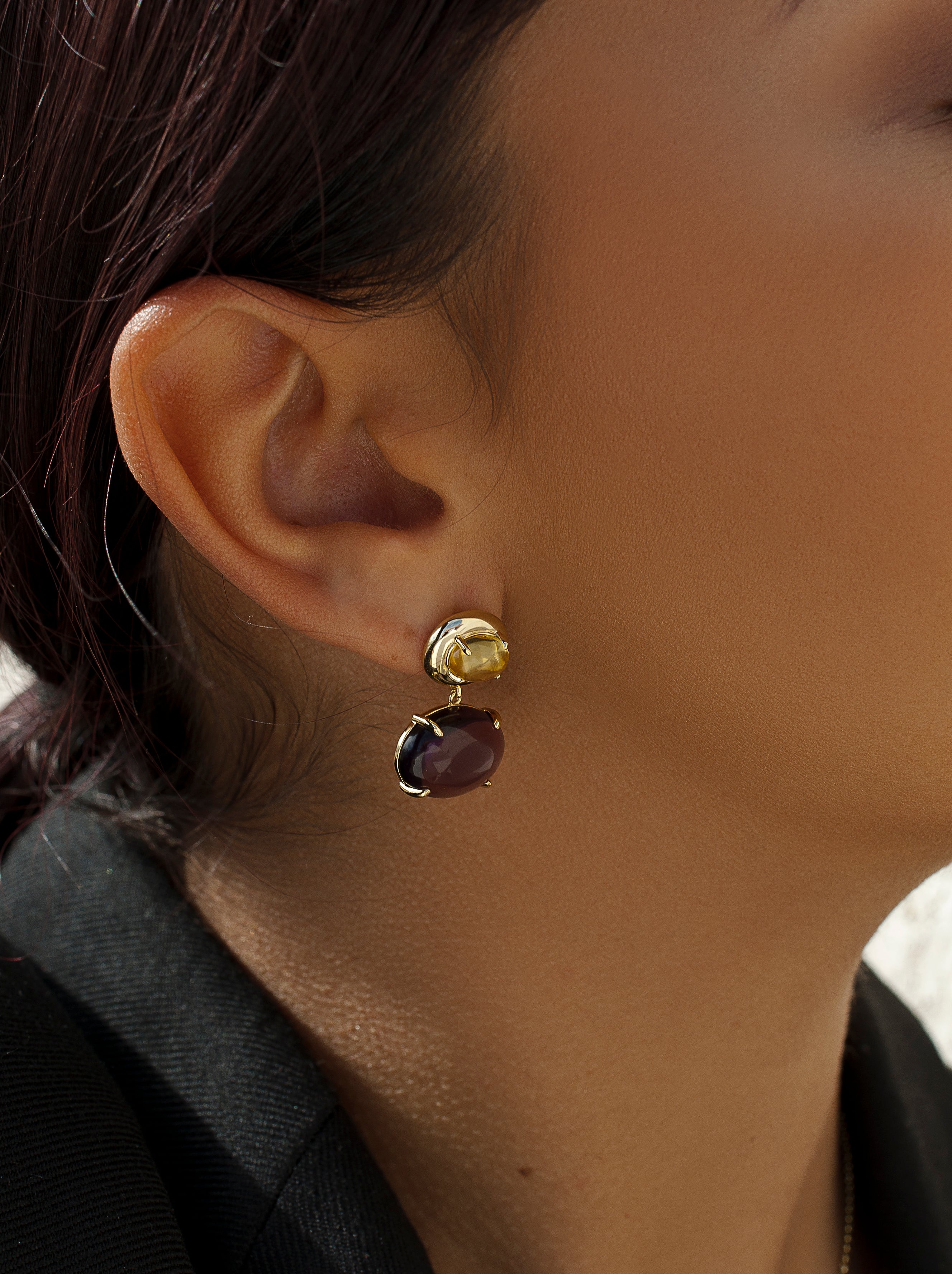 Pendientes con colgantes diseño cuarzo adamantino bicolor-LINEARGENT