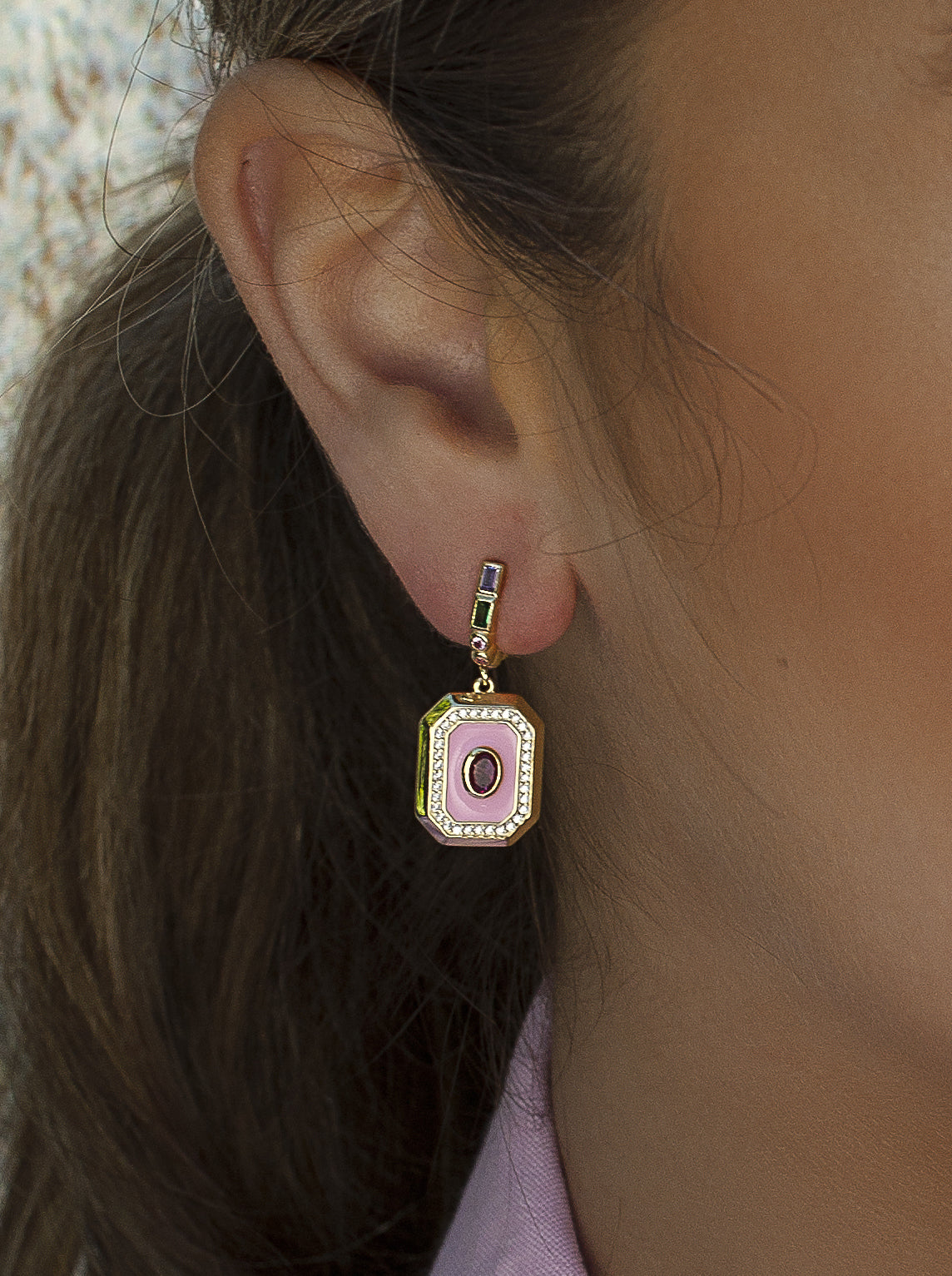 Pendientes con colgantes diseño octagonal con esmalte-LINEARGENT