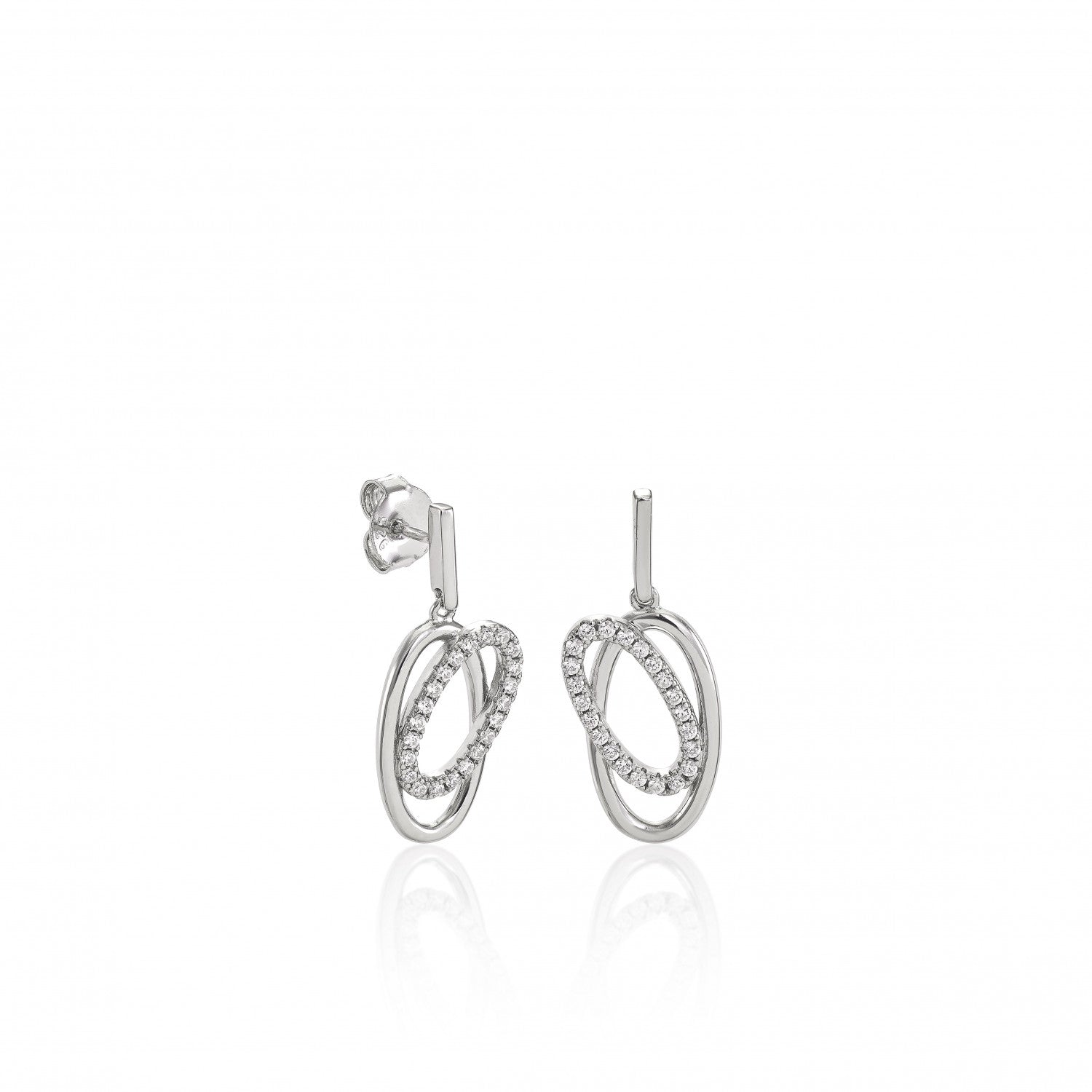 Pendientes con colgantes diseño ovalado con carril de circonitas-LINEARGENT