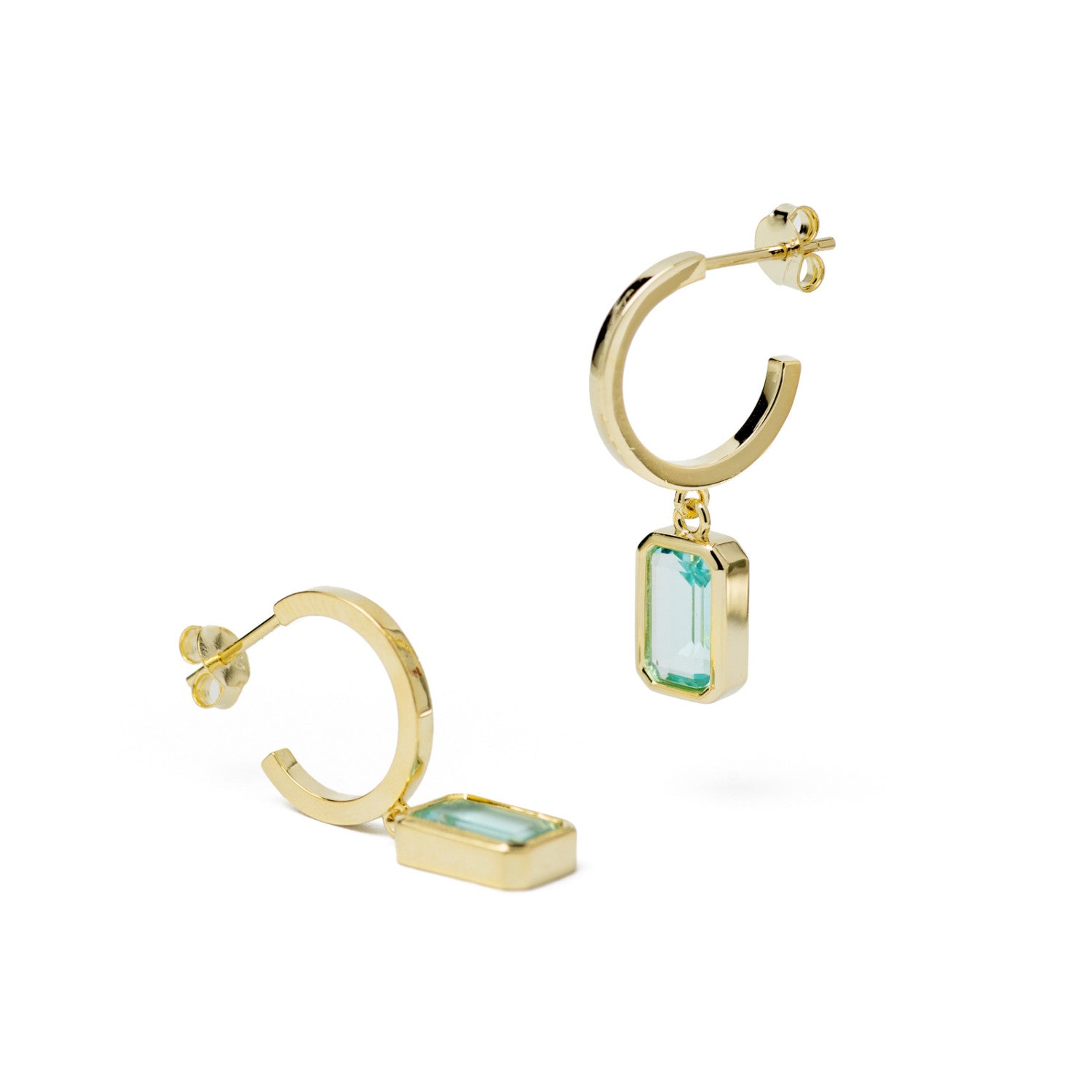 Pendientes con colgantes estilo aro con gema azul-LINEARGENT