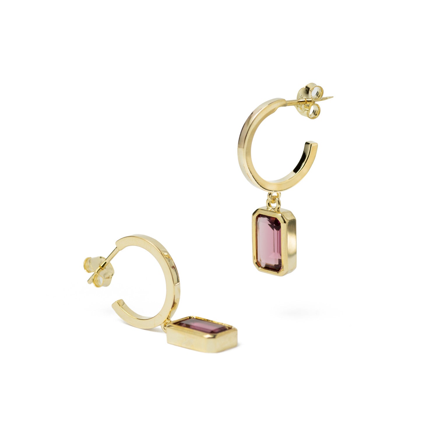 Pendientes con colgantes estilo aro con gema violeta-LINEARGENT