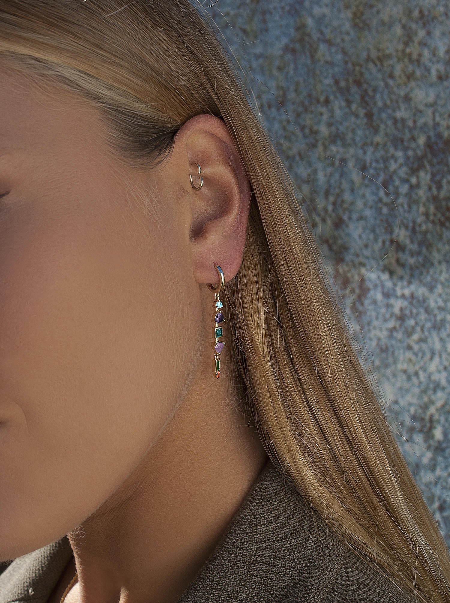 Pendientes con colgantes estilo aro con gemas aventurina-LINEARGENT