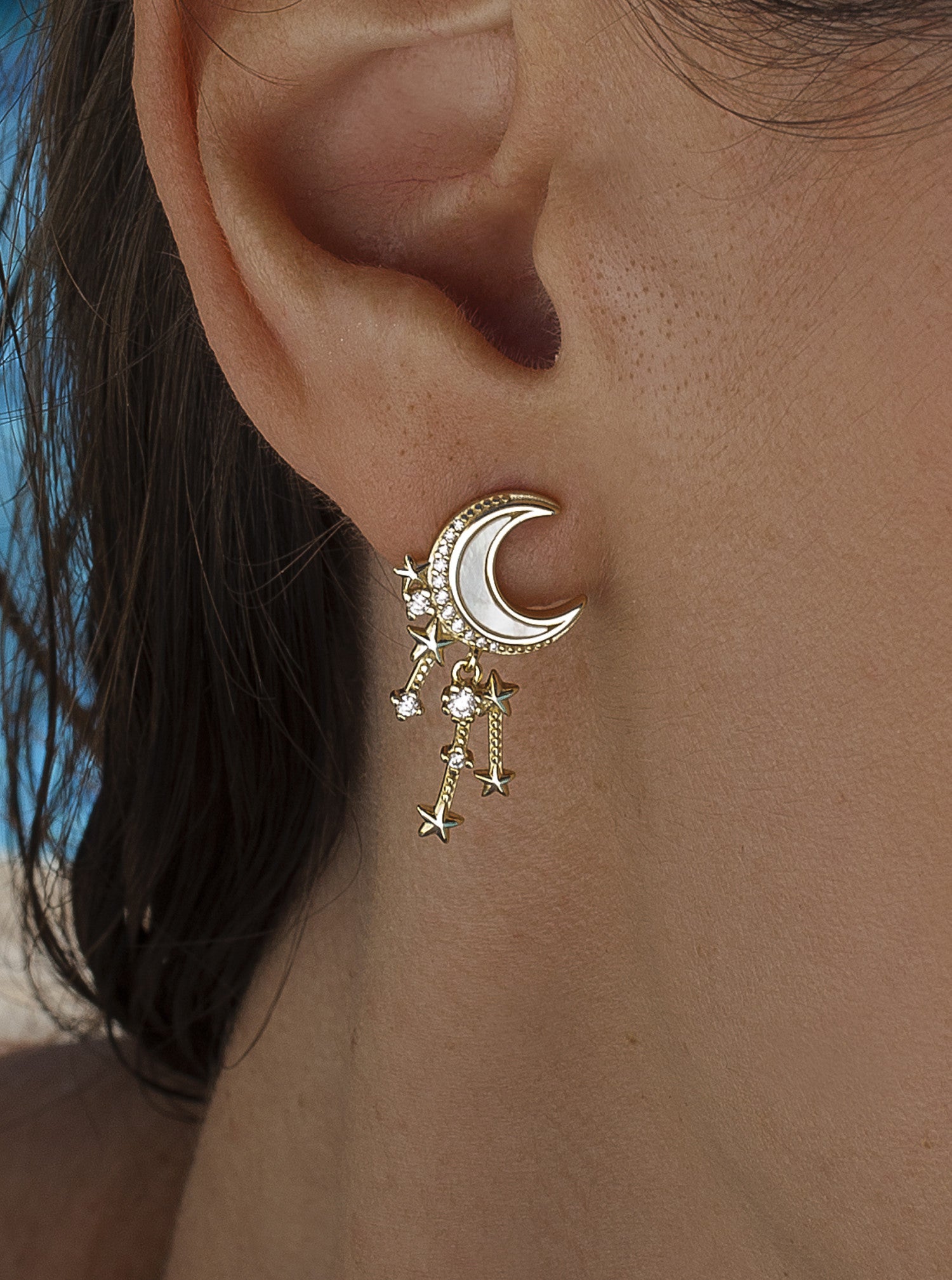Pendientes con colgantes inspirados en universo celestial-LINEARGENT