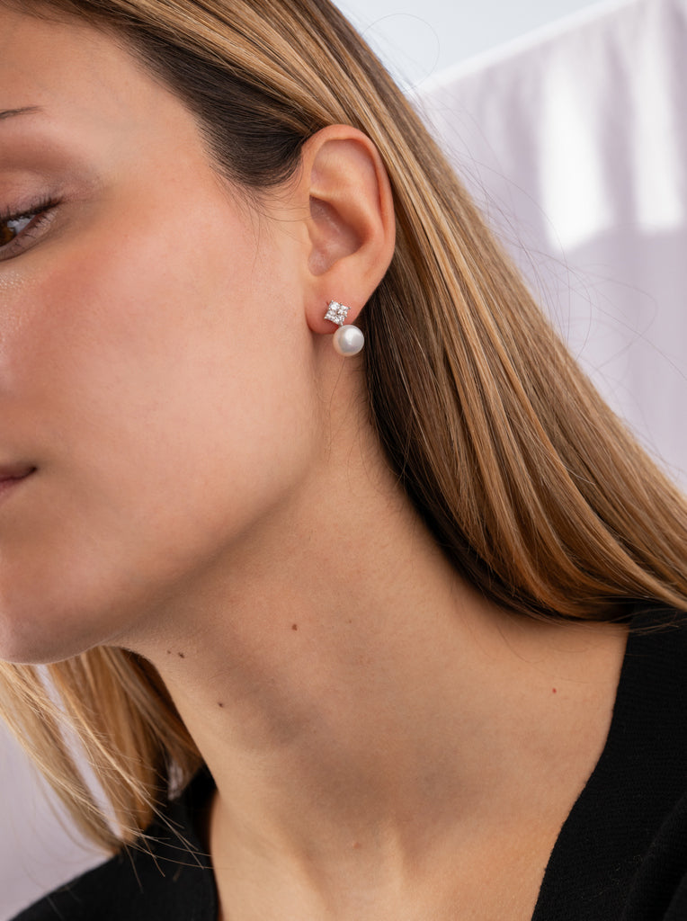 earrings with pearl style tu and me and zirconias