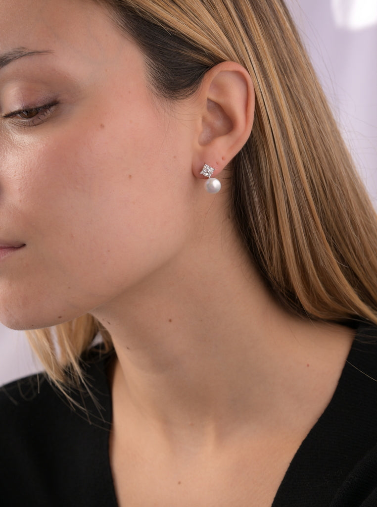 earrings with pearl style tu and me and zirconias