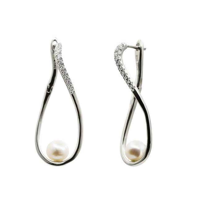 Pendientes con perla largos diseño moderno-LINEARGENT