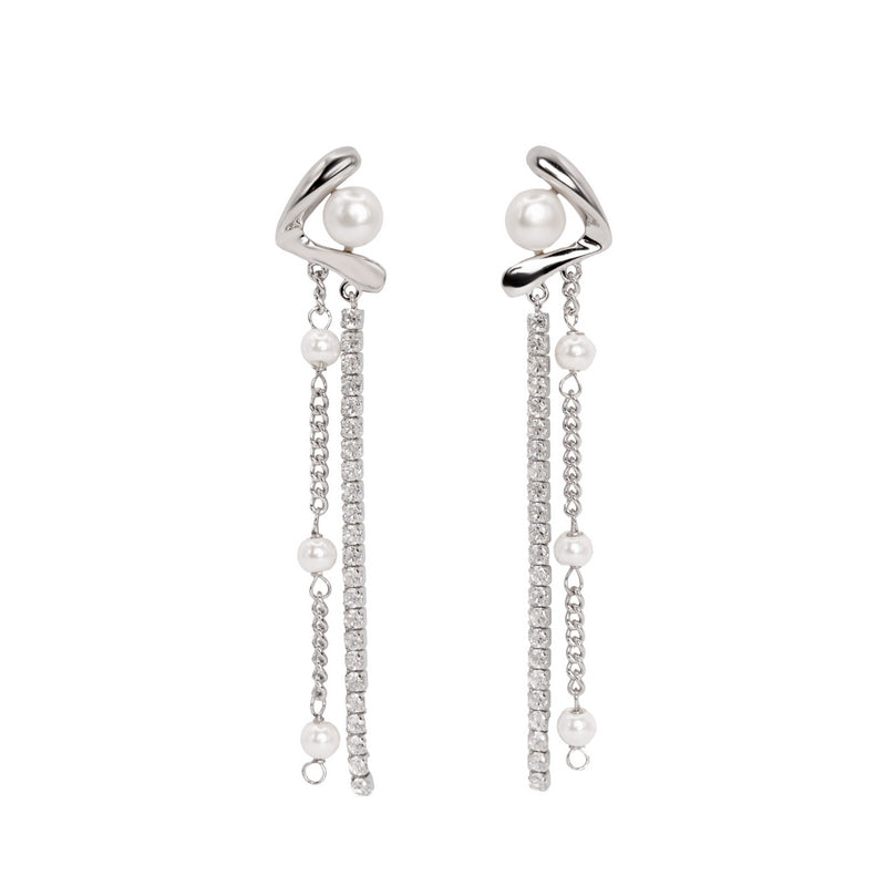 Pendientes con perlas y circonitas largos-LINEARGENT