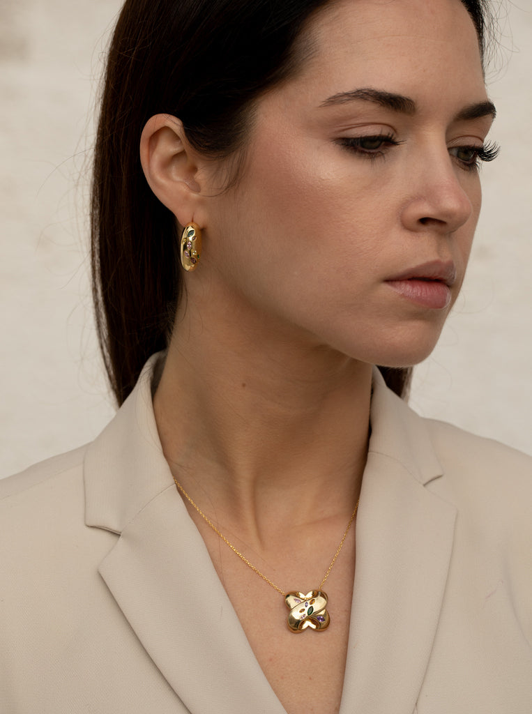 Pendientes con piedras de colores con diseño ovalado-LINEARGENT