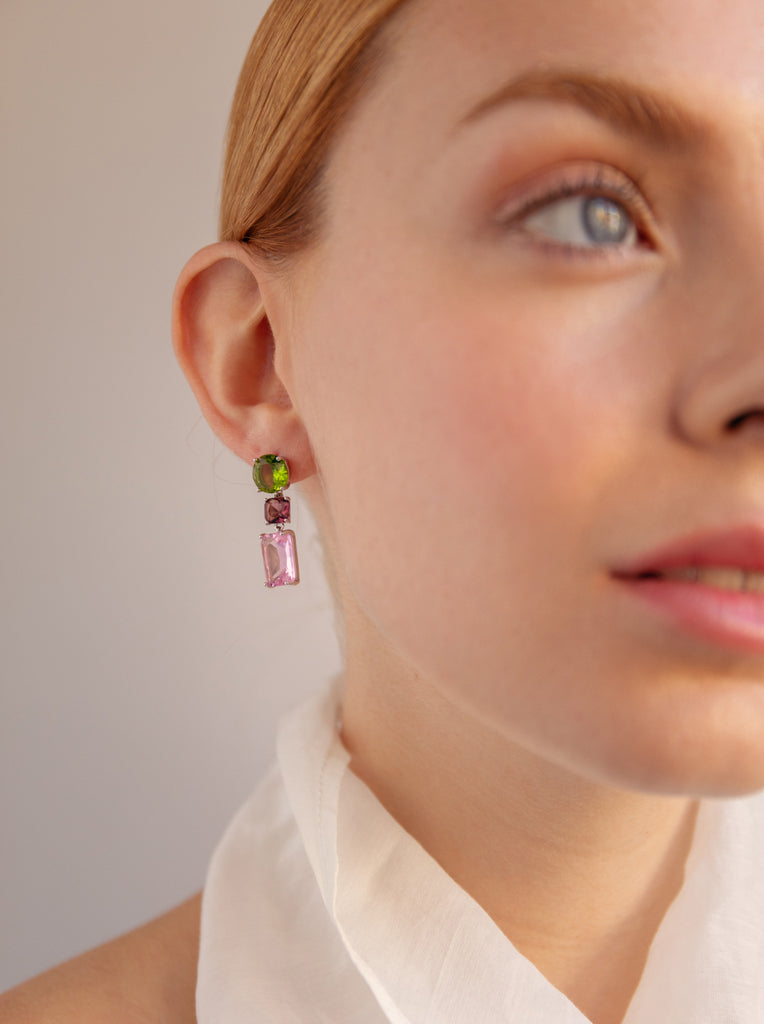 Pendientes con piedras de colores de plata diseño transparente