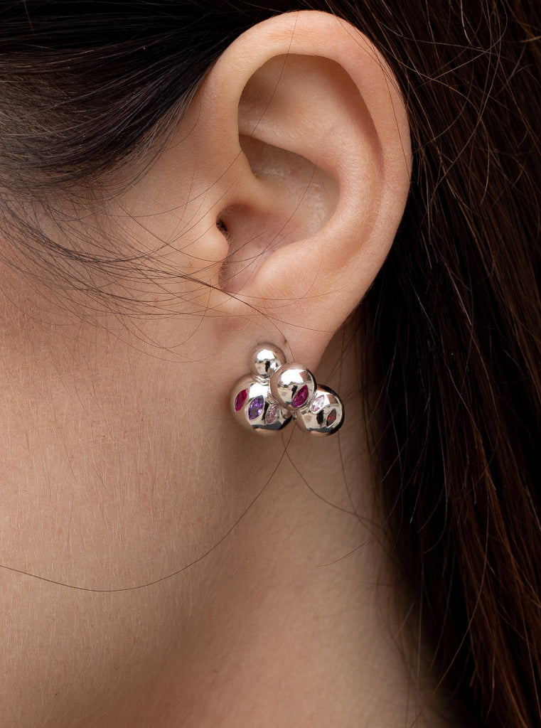 Pendientes con piedras diseño bubbles tono rosado-LINEARGENT