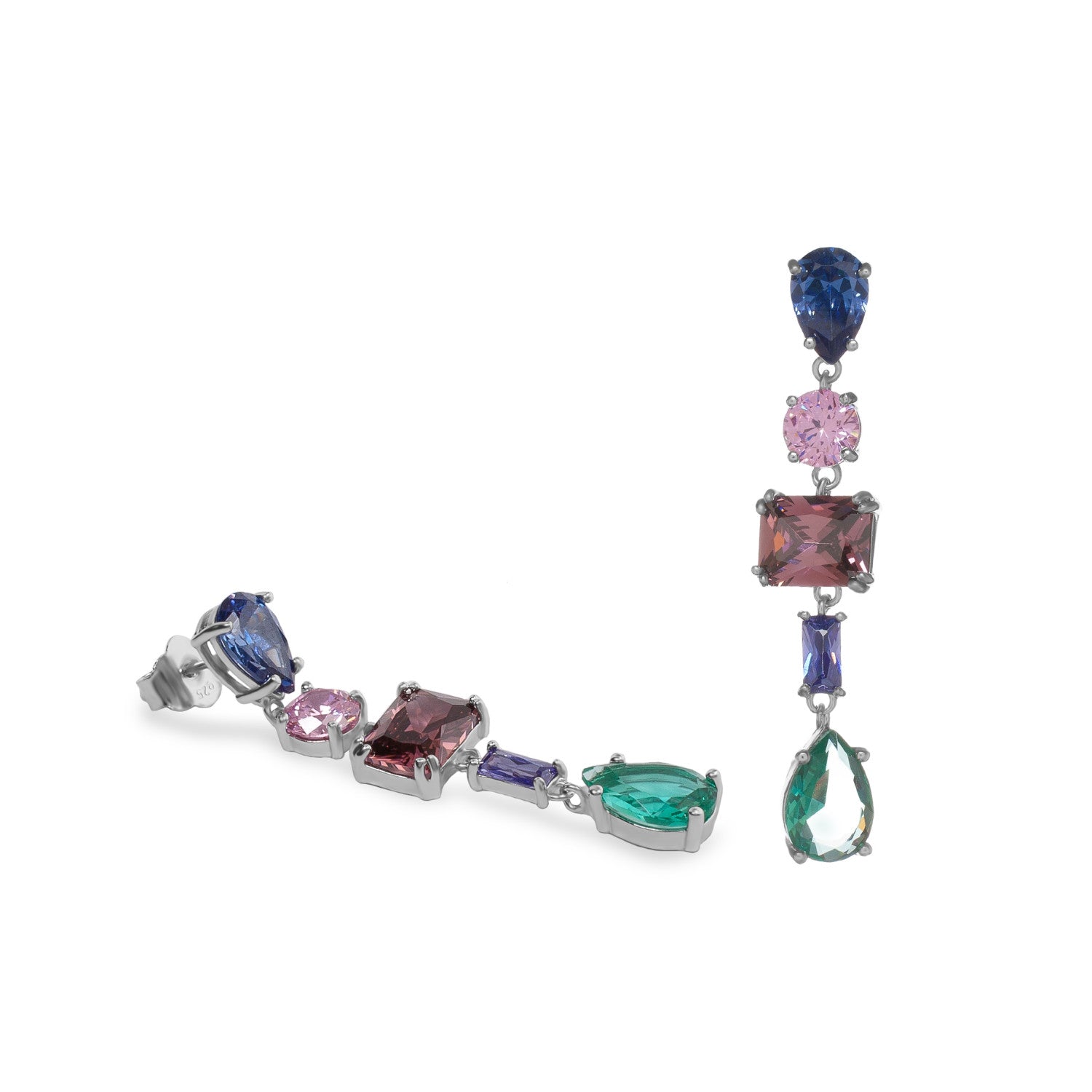 Pendientes con piedras multicolor diseño geométrico.