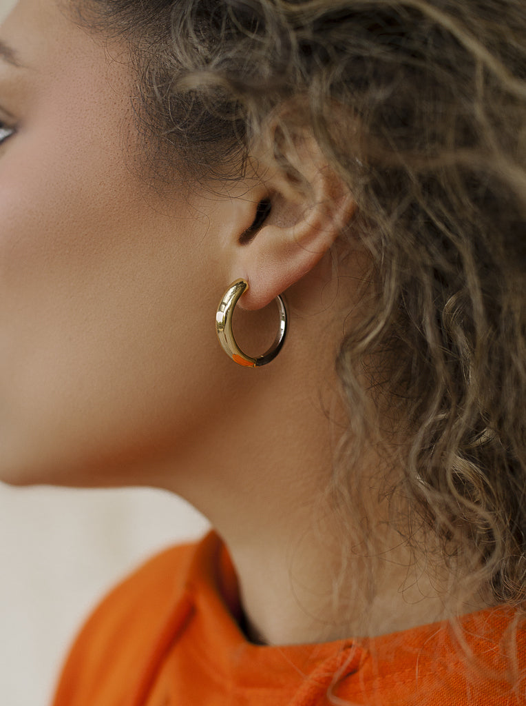 Pendientes de aro bicolor diámetro mediano con dorado delante-LINEARGENT