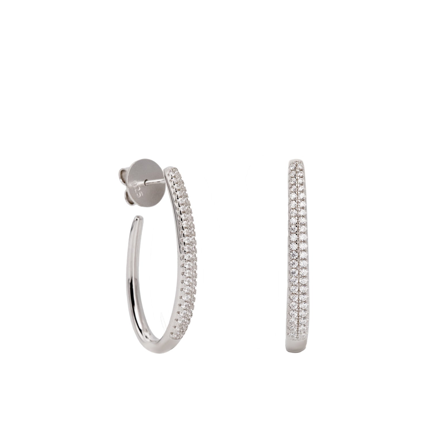 Pendientes de aro con circonitas forma oval-LINEARGENT