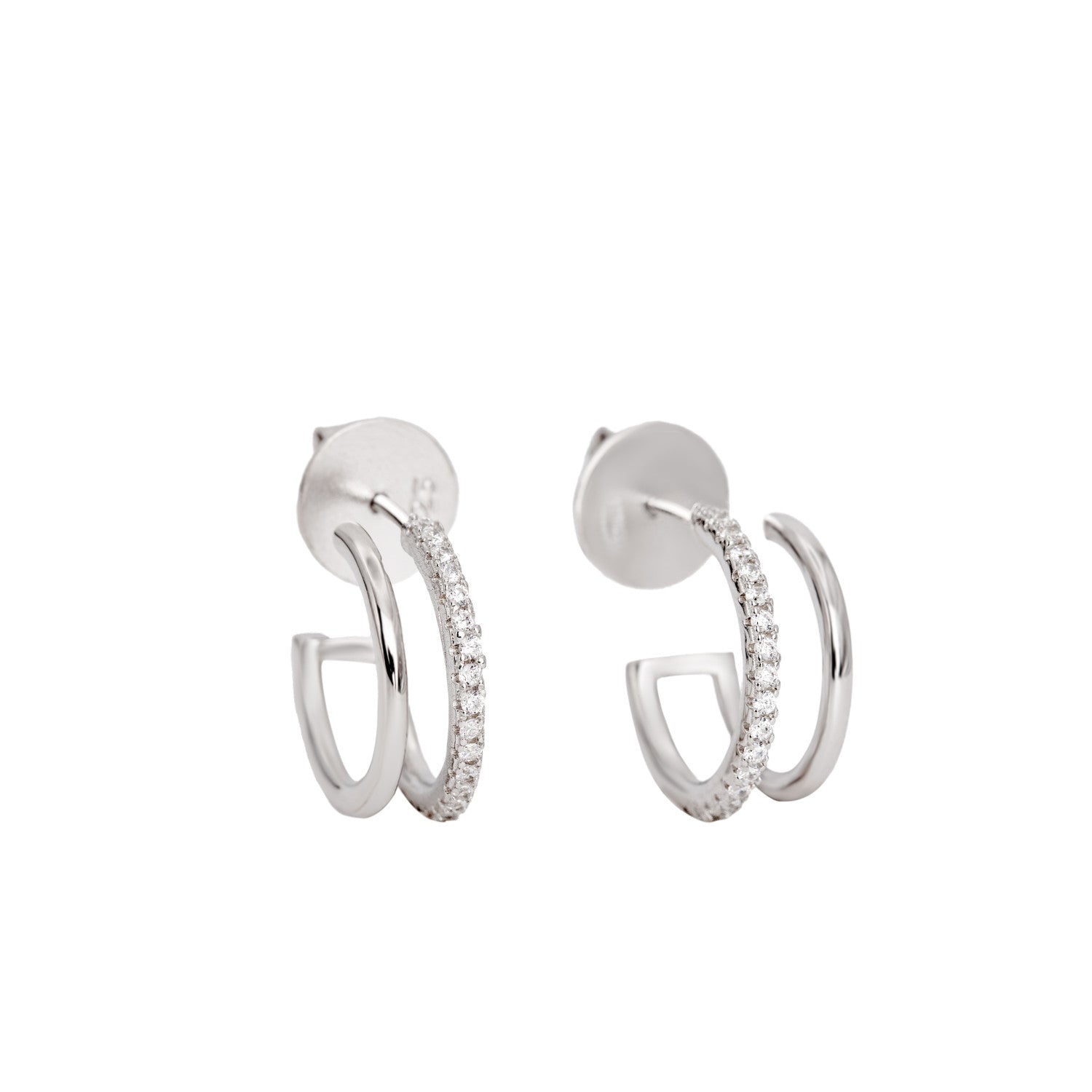 Boucles d'oreillescréole avec rail double avec zircons-LINEARGENT